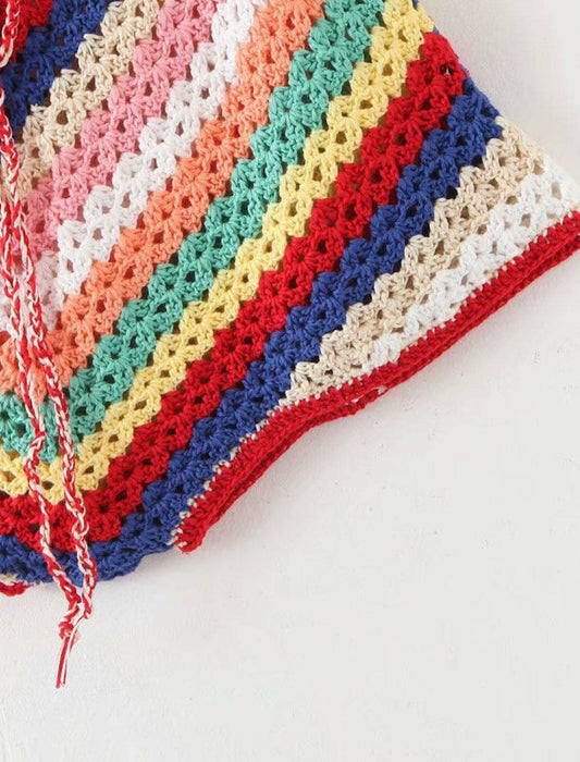 Colorful Stripe Pattern Knitted Shorts - BEYAZURA.COM