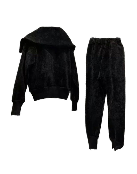 Corduroy Shawl Collar Jacket Pants Set - BEYAZURA.COM