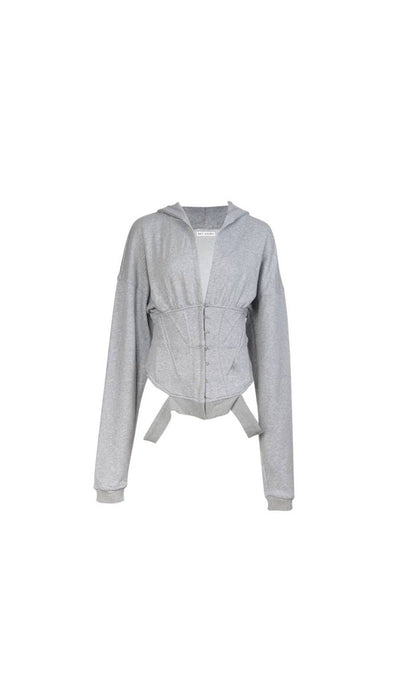 Corset Hoodie Sweatshirt in Gray - BEYAZURA.COM