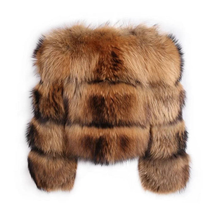 Cropped Dusty Brown Raccoon Fur Coat - BEYAZURA.COM