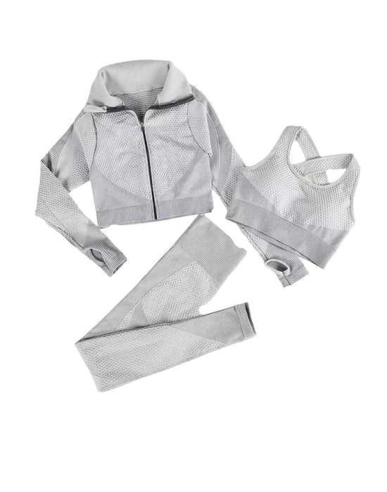 Cropped Zipper Top And Long Pants Workout Coord - BEYAZURA.COM