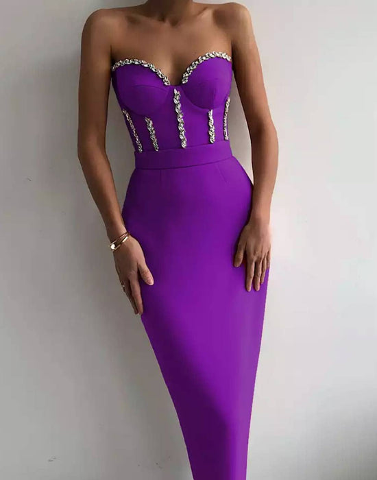 Crystal Beaded Midi Bandage Dress Beyazura.com Crystal Beaded Midi Bandage Dress Beyazura.com