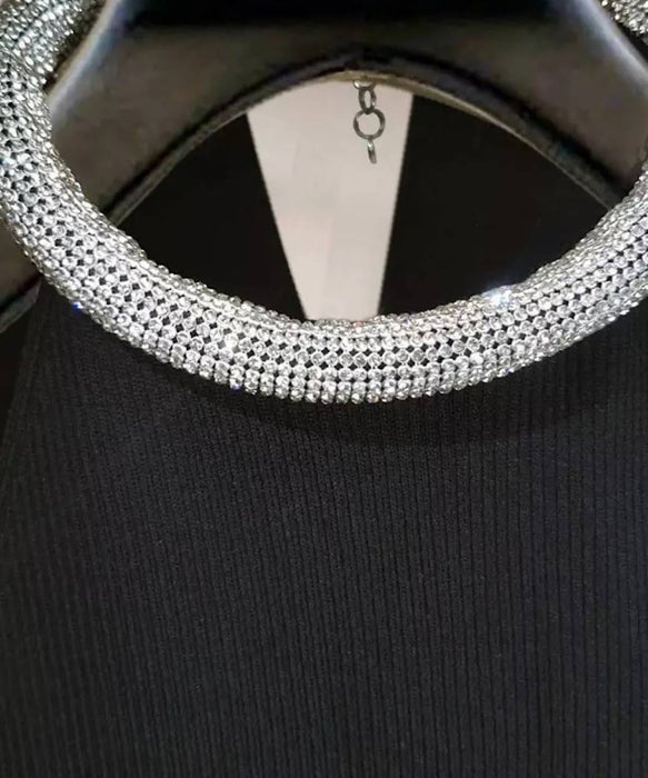 Crystal Choker Knit Top In White - BEYAZURA.COM