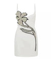 Crystal Flower Bust Mini Dress In White - BEYAZURA.COM