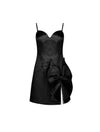 Crystal Slit Bow Trimmed Mini Dress - BEYAZURA.COM