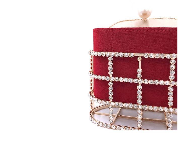 Crystallized Cage Pearl Handle Clutch - BEYAZURA.COM