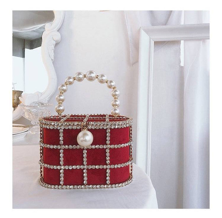 Crystallized Cage Pearl Handle Clutch - BEYAZURA.COM