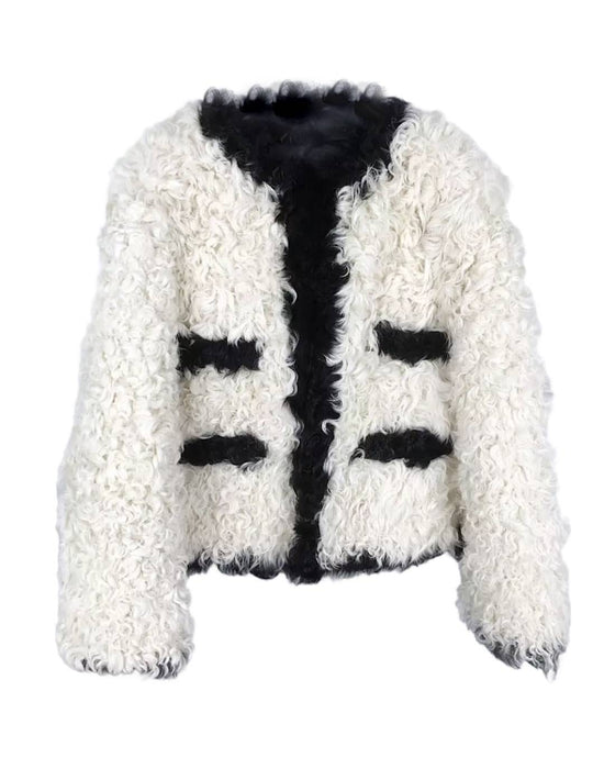 Curly Lamb Fur Coat - BEYAZURA.COM