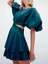 Cut Out Flared Backless Short Dress - BEYAZURA.COM