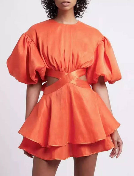 Cut Out Flared Backless Short Dress - BEYAZURA.COM