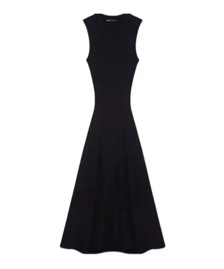 Cutout Pinned Knitted Black Long Dress - BEYAZURA.COM