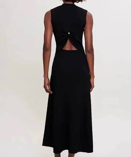 Cutout Pinned Knitted Black Long Dress - BEYAZURA.COM