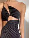 Cutout Ruched Strappy Dress In Black - BEYAZURA.COM