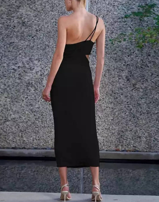 Cutout Ruched Strappy Dress In Black - BEYAZURA.COM
