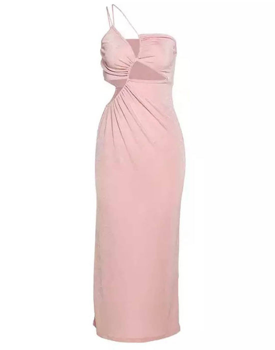 Cutout Ruched Strappy Dress In Light Pink - BEYAZURA.COM