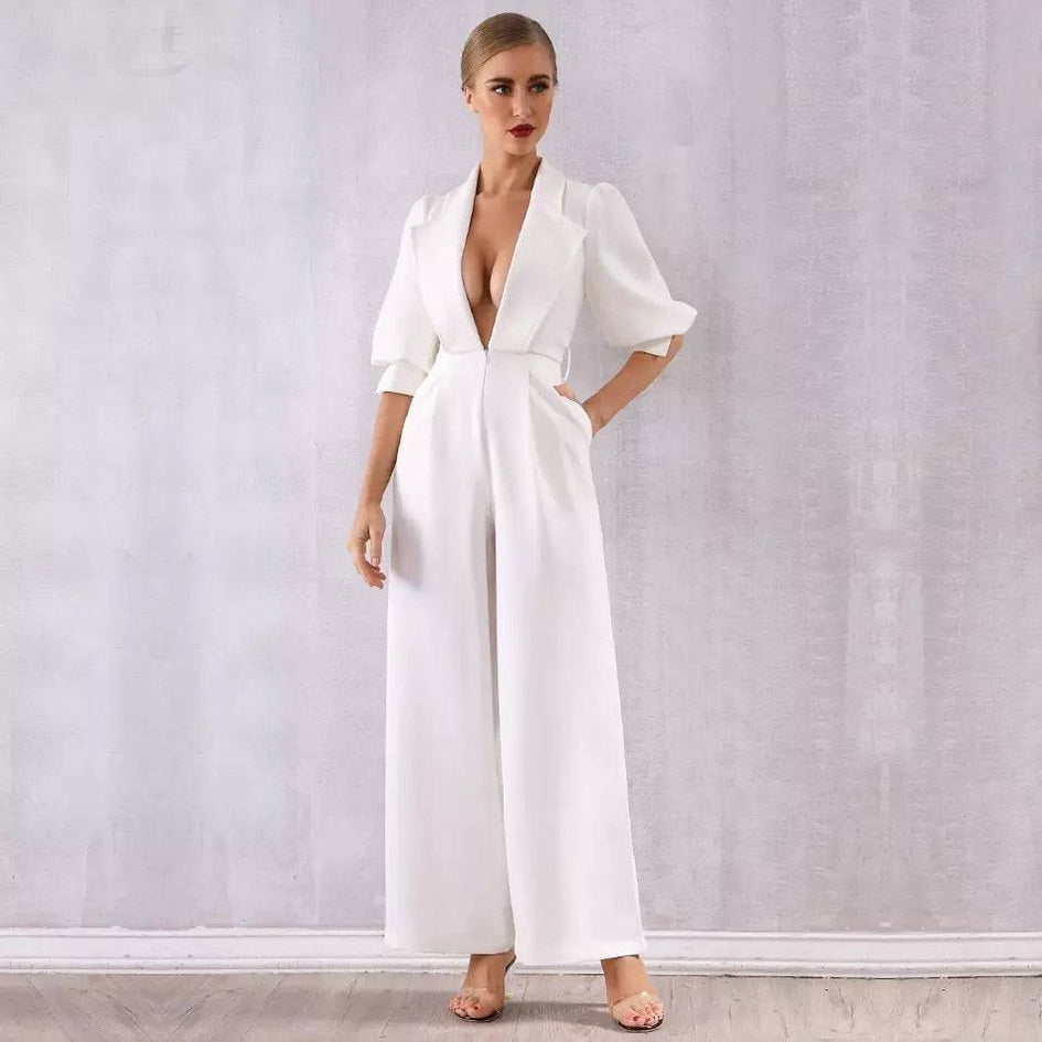 Deep Cleavage Blazer Style Jumpsuit– Beyazura.com