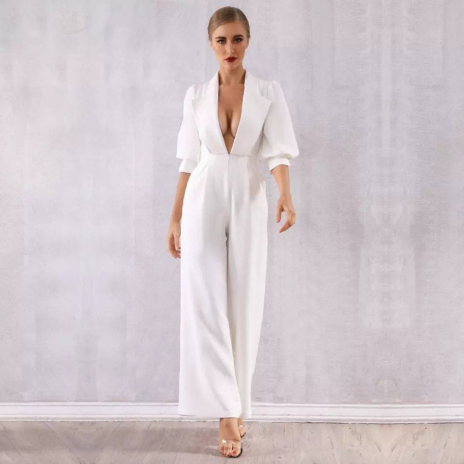 Deep Cleavage Blazer Style Jumpsuit– Beyazura.com