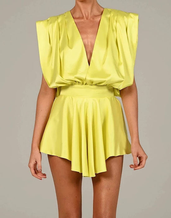 Deep V Neck Loose Short Playsuit - BEYAZURA.COM