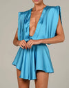 Deep V Neck Loose Short Playsuit - BEYAZURA.COM