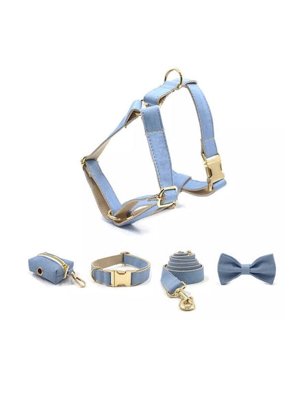 Denim Gold Dog Pets Harness Collar And Leash Set - BEYAZURA.COM