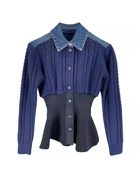 Denim Knit Button Down Shirt - BEYAZURA.COM