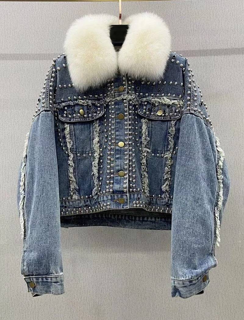 Studded hot sale denim jacket