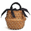 Diamond Decorated Straw Bucket Bag with Black Lining - BEYAZURA.COM