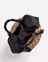 Diamond Decorated Straw Bucket Bag with White Lining - BEYAZURA.COM