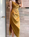 Draped Cleavage Midi Dress - BEYAZURA.COM