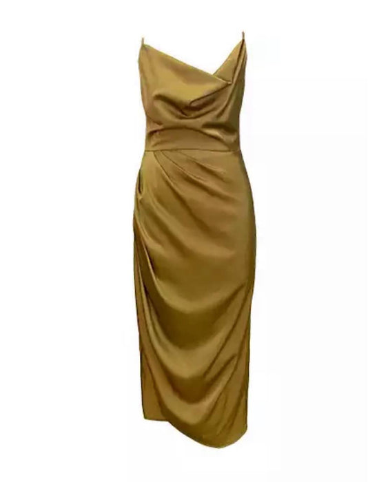 Draped Cleavage Midi Dress - BEYAZURA.COM