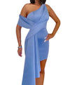 Draped Front One Shoulder Dress in Blue - BEYAZURA.COM