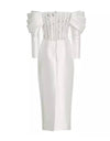 Draped Sleeve Lace Midi Dress - BEYAZURA.COM