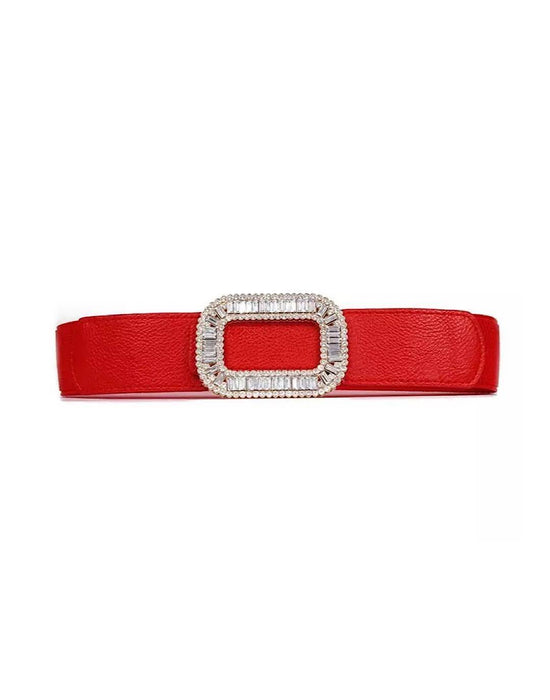 Elastic Waist Bedazzled Crystal Buckle Belt - BEYAZURA.COM