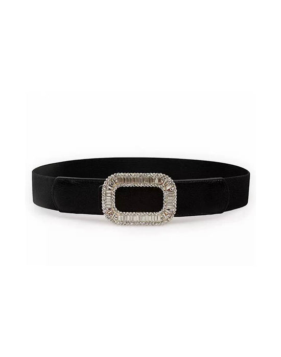 Elastic Waist Bedazzled Crystal Buckle Belt - BEYAZURA.COM