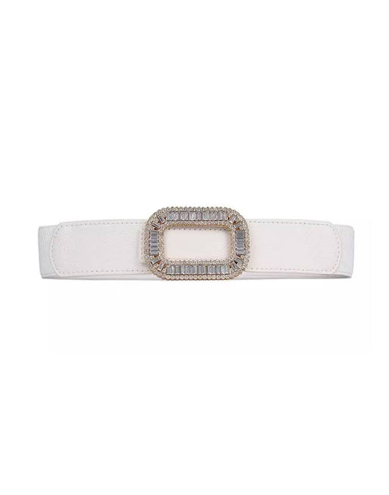 Elastic Waist Bedazzled Crystal Buckle Belt - BEYAZURA.COM