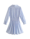 Elastic Waisted Blue Mini Dress - BEYAZURA.COM