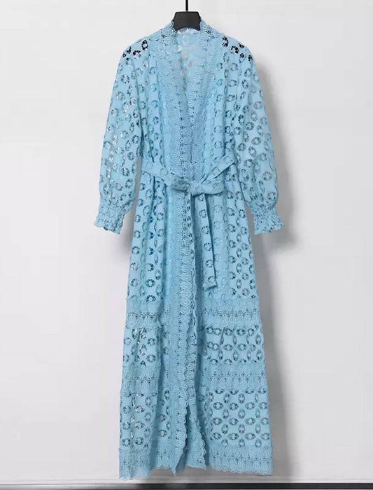 Embroidered Lace Long Cover Up Dress - BEYAZURA.COM