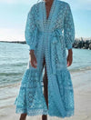 Embroidered Lace Long Cover Up Dress - BEYAZURA.COM