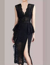 Embroidered Side Slit Lace Dress - BEYAZURA.COM