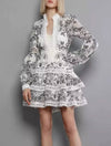 Ethnic Lace Layered Short Dress - BEYAZURA.COM