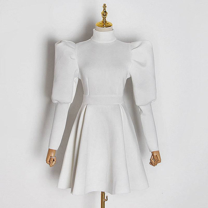 Exaggerated Shoulder Long Sleeve Flared Skirt Dress Beyazura.com Exaggerated Shoulder Long Sleeve Flared Skirt Dress Beyazura.com