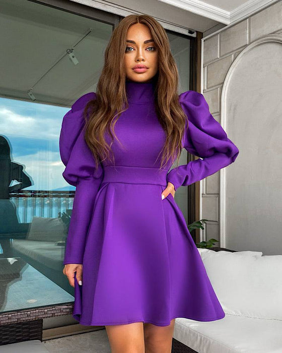 Exaggerated Shoulder Long Sleeve Flared Skirt Dress Beyazura.com Exaggerated Shoulder Long Sleeve Flared Skirt Dress Beyazura.com