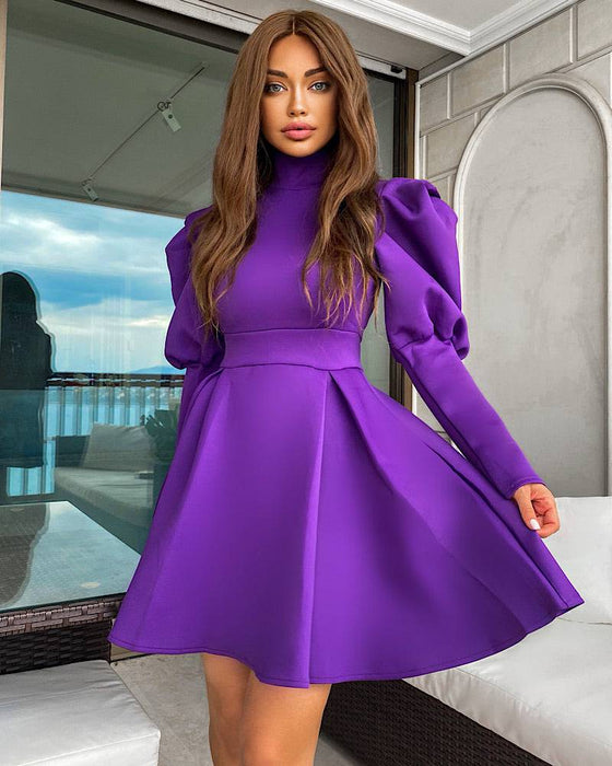 Exaggerated Shoulder Long Sleeve Flared Skirt Dress Beyazura.com Exaggerated Shoulder Long Sleeve Flared Skirt Dress Beyazura.com