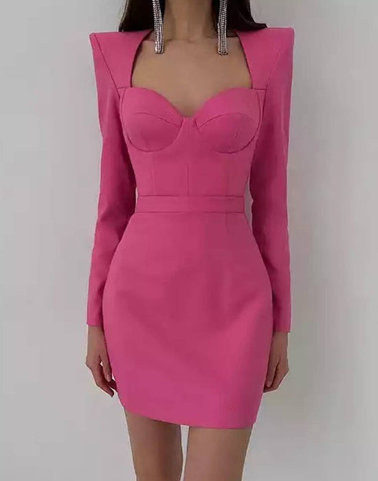 Exaggerated Shoulder Mini Dress - BEYAZURA.COM