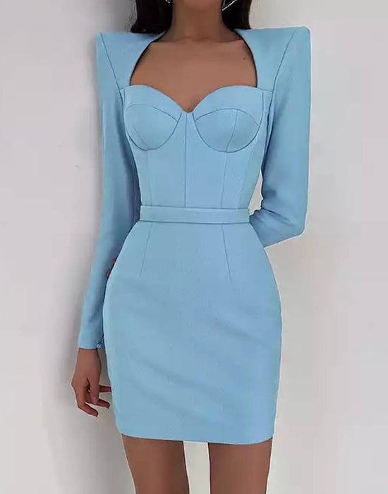 Exaggerated Shoulder Mini Dress - BEYAZURA.COM
