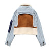 Faux Fur Collar Denim Jacket With Patches - BEYAZURA.COM