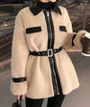 Faux Fur Pu Leather Trimmed Coat - BEYAZURA.COM