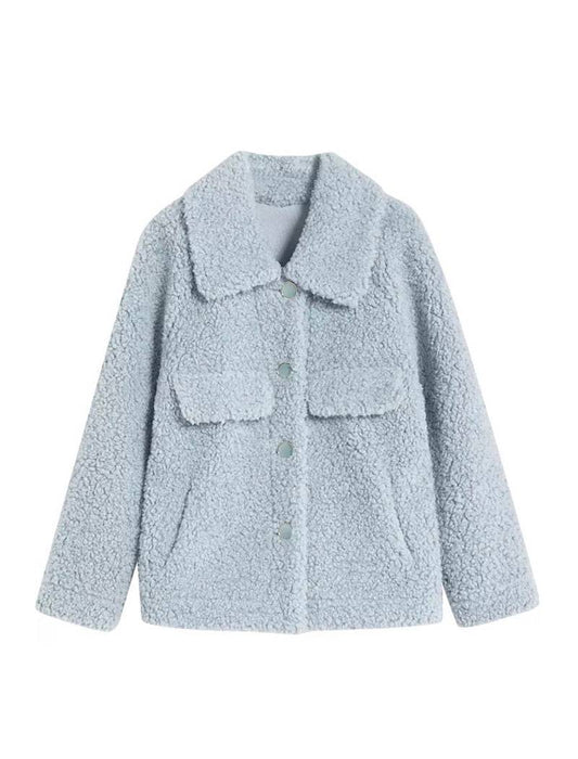 Faux Fur Teddy Side Flapped Outerwear Coat - BEYAZURA.COM