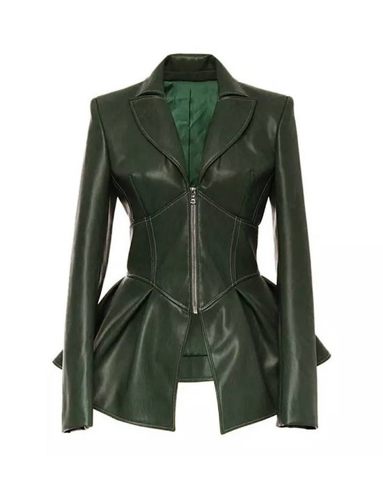 Faux Leather Corset Style Waist Jacket - BEYAZURA.COM