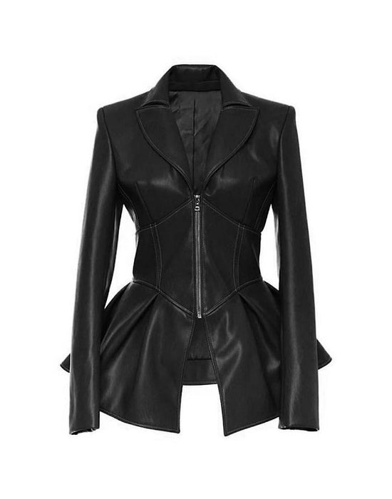 Faux Leather Corset Style Waist Jacket - BEYAZURA.COM